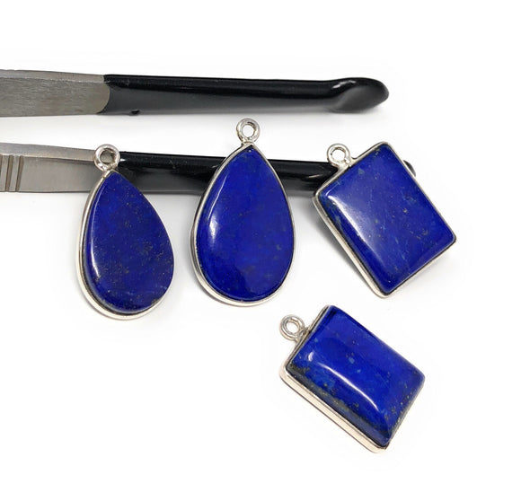 4 Pcs Lapis Lazuli Charms, Gemstone Charms, Bezel Charms, Jewelry Supplies, Jewelry Making, Jewelry Findings, DIY Jewelry, Wholesale Charms