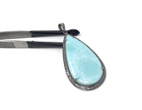 Larimar Pendant, Gemstone Pendant, Diamond Pendant, Sterling Silver Pendant, Gemstone Diamond Pendant, Pave Diamond Pendant, Silver Pendant