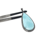 Larimar Pendant, Gemstone Pendant, Diamond Pendant, Sterling Silver Pendant, Gemstone Diamond Pendant, Pave Diamond Pendant, Silver Pendant
