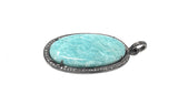 Amazonite Pendant, Gemstone Pendant, Diamond Pendant, Sterling Silver Pendant, Pave Diamond Pendant, Gemstone Diamond Pendant, Gifts for Her