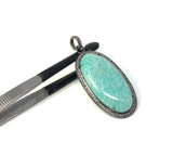 Amazonite Pendant, Gemstone Pendant, Diamond Pendant, Sterling Silver Pendant, Pave Diamond Pendant, Gemstone Diamond Pendant, Gifts for Her