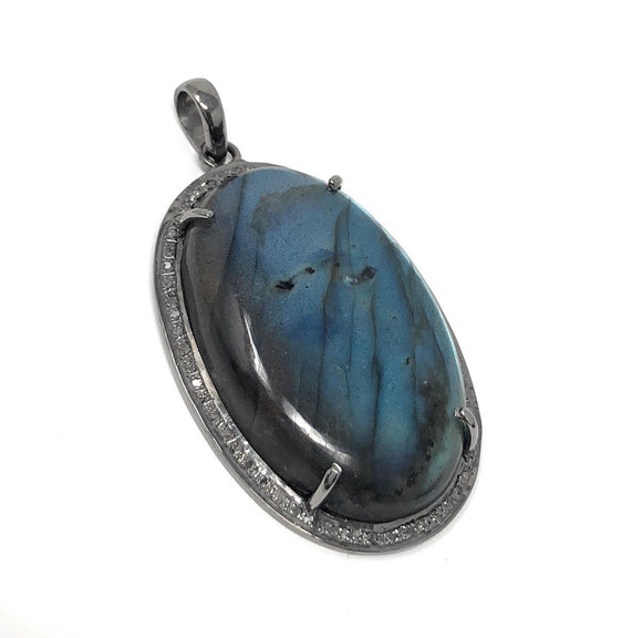 Diamond Pendant, Labradorite Pendant, Gemstone Pendant, Labradorite, Gemstone Jewelry, Sterling Silver Pendant, Gemstone Diamond Pendant