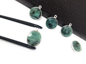 5Pcs Emerald Gemstone Charms, Sterling Silver Bracelet Charms for DIY Jewelry Making, May Birthstone , 19.5x16mm