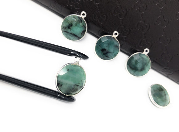 5Pcs Emerald Gemstone Charms, Sterling Silver Bracelet Charms for DIY Jewelry Making, May Birthstone , 19.5x16mm