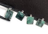 7 Pcs Emerald Gemstone Charms, Sterling Silver Charms for DIY Jewelry Making, May Birthstone Bracelet Charms, 17.5x14mm