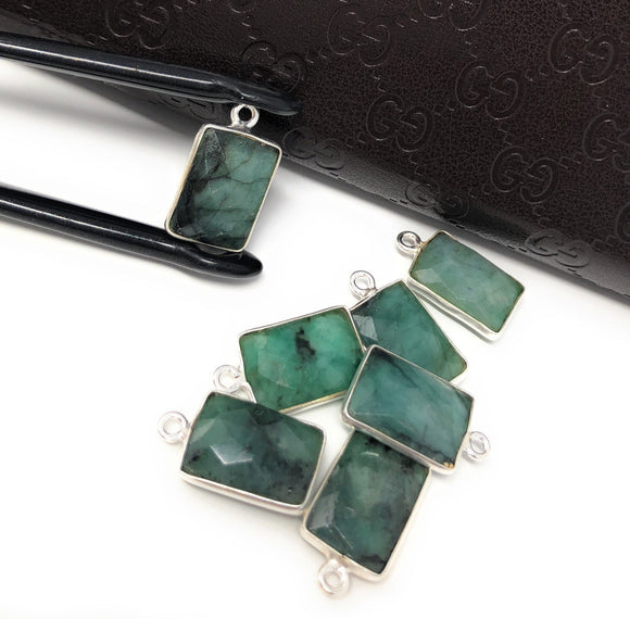 4 Pcs Wholesale Emerald Gemstone Charms, Sterling Silver Charms, Jewelry Making, Jewelry Supplies, Briolette Bracelet Charms, 16.5X9mm