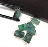 4 Pcs Wholesale Emerald Gemstone Charms, Sterling Silver Charms, Jewelry Making, Jewelry Supplies, Briolette Bracelet Charms, 16.5X9mm