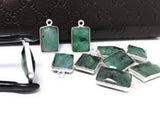 4 Pcs Wholesale Emerald Gemstone Charms, Sterling Silver Charms, Jewelry Making, Jewelry Supplies, Briolette Bracelet Charms, 16.5X9mm