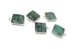 5Pcs Emerald Gemstone Charms, Sterling Silver Charms for Jewelry Making, May Birthstone Charms, 17.5X14mm