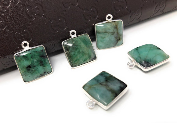5Pcs Emerald Gemstone Charms, Sterling Silver Charms for Jewelry Making, May Birthstone Charms, 17.5X14mm