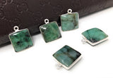 5Pcs Emerald Gemstone Charms, Sterling Silver Charms for Jewelry Making, May Birthstone Charms, 17.5X14mm