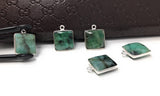 5Pcs Emerald Gemstone Charms, Sterling Silver Charms for Jewelry Making, May Birthstone Charms, 17.5X14mm