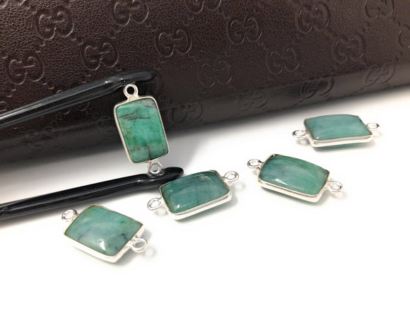 5Pcs Emerald Connectors, Gemstone Connectors, Sterling Silver Connectors, Jewelry Making, Jewelry Supplies, Bracelet Connectors, 20X10mm