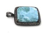 Larimar Gemstone Pendant, Sterling Silver Pave Diamond Pendant, Spiritual Healing Gemstone Larimar Jewelry, Throat Chakra Crystal Jewelry