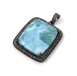 Larimar Gemstone Pendant, Sterling Silver Pave Diamond Pendant, Spiritual Healing Gemstone Larimar Jewelry, Throat Chakra Crystal Jewelry
