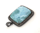 Larimar Gemstone Pendant, Sterling Silver Pave Diamond Pendant, Spiritual Healing Gemstone Larimar Jewelry, Throat Chakra Crystal Jewelry