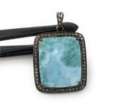 Larimar Gemstone Pendant, Sterling Silver Pave Diamond Pendant, Spiritual Healing Gemstone Larimar Jewelry, Throat Chakra Crystal Jewelry