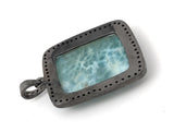 Larimar Gemstone Pendant, Sterling Silver Pave Diamond Pendant, Spiritual Healing Gemstone Larimar Jewelry, Throat Chakra Crystal Jewelry