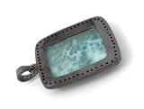 Larimar Gemstone Pendant, Sterling Silver Pave Diamond Pendant, Spiritual Healing Gemstone Larimar Jewelry, Throat Chakra Crystal Jewelry