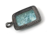 Larimar Gemstone Pendant, Sterling Silver Pave Diamond Pendant, Spiritual Healing Gemstone Larimar Jewelry, Throat Chakra Crystal Jewelry