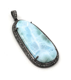 Larimar Pendant, Gemstone Pendant, Diamond Pendant, Sterling Silver Gemstone Larimar Pave Diamond Pendant, 58.75mmx26mm