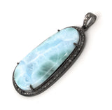 Larimar Pendant, Gemstone Pendant, Diamond Pendant, Sterling Silver Gemstone Larimar Pave Diamond Pendant, 58.75mmx26mm
