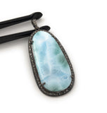Larimar Pendant, Gemstone Pendant, Diamond Pendant, Sterling Silver Gemstone Larimar Pave Diamond Pendant, 58.75mmx26mm