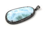 Larimar Pendant, Gemstone Pendant, Diamond Pendant, Sterling Silver Gemstone Larimar Pave Diamond Pendant, 58.75mmx26mm