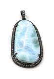Larimar Pendant, Gemstone Pendant, Diamond Pendant, Sterling Silver Gemstone Larimar Pave Diamond Pendant, 58.75mmx26mm