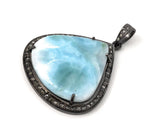 Larimar Pendant, Gemstone Pendant, Diamond Pendant, Sterling Silver Gemstone Larimar Pave Diamond Pendant, 44.45x31.75mm