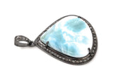 Larimar Gemstone Pendant, Sterling Silver Pave Diamond Pendant, Spiritual Healing Crystal Jewelry, Aura Energy Chakra December Birthstone