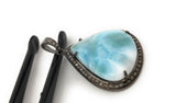 Larimar Gemstone Pendant, Sterling Silver Pave Diamond Pendant, Spiritual Healing Crystal Jewelry, Aura Energy Chakra December Birthstone