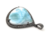 Larimar Gemstone Pendant, Sterling Silver Pave Diamond Pendant, Spiritual Healing Crystal Jewelry, Aura Energy Chakra December Birthstone