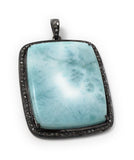 Larimar Pendant, Gemstone Pendant, Silver Pendant, Natural Larimar, Diamond Pendant, Pave Diamond Pendant, Sterling Silver Pendant, 54x36mm