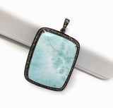 Larimar Pendant, Gemstone Pendant, Silver Pendant, Natural Larimar, Diamond Pendant, Pave Diamond Pendant, Sterling Silver Pendant, 54x36mm