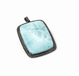 Larimar Pendant, Gemstone Pendant, Silver Pendant, Natural Larimar, Diamond Pendant, Pave Diamond Pendant, Sterling Silver Pendant, 54x36mm