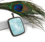 Larimar Pendant, Gemstone Pendant, Silver Pendant, Natural Larimar, Diamond Pendant, Pave Diamond Pendant, Sterling Silver Pendant, 54x36mm