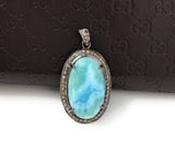 Larimar Pendant, Gemstone Pendant, Silver Pendant, Natural Larimar, Diamond Pendant, Pave Diamond Pendant, Sterling Silver Pendant, DIY