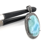 Larimar Pendant, Gemstone Pendant, Silver Pendant, Natural Larimar, Diamond Pendant, Pave Diamond Pendant, Sterling Silver Pendant, DIY