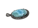 Larimar Pendant, Gemstone Pendant, Silver Pendant, Natural Larimar, Diamond Pendant, Pave Diamond Pendant, Sterling Silver Pendant, DIY