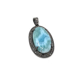 Larimar Pendant, Gemstone Pendant, Silver Pendant, Natural Larimar, Diamond Pendant, Pave Diamond Pendant, Sterling Silver Pendant, DIY