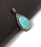 Larimar Pendant, Gemstone Pendant, Silver Pendant, Natural Larimar, Diamond Pendant, Pave Diamond Pendant, Sterling Silver Pendant, DIY