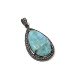 Larimar Pendant, Gemstone Pendant, Silver Pendant, Natural Larimar, Diamond Pendant, Pave Diamond Pendant, Sterling Silver Pendant, DIY