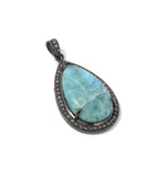 Larimar Pendant, Gemstone Pendant, Silver Pendant, Natural Larimar, Diamond Pendant, Pave Diamond Pendant, Sterling Silver Pendant, DIY