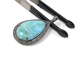 Larimar Pendant, Gemstone Pendant, Silver Pendant, Natural Larimar, Diamond Pendant, Pave Diamond Pendant, Sterling Silver Pendant, DIY