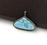 Larimar Gemstone Pendant, Natural Larimar Pave Diamond Pendant, Sterling Silver Pendant, Dominican Republic Larimar Jewelry