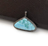 Larimar Pendant, Gemstone Pendant, Silver Pendant, Natural Larimar, Diamond Pendant, Pave Diamond Pendant, Sterling Silver Pendant, DIY