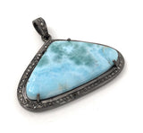 Larimar Pendant, Gemstone Pendant, Silver Pendant, Natural Larimar, Diamond Pendant, Pave Diamond Pendant, Sterling Silver Pendant, DIY