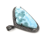 Larimar Gemstone Pendant, Natural Larimar Pave Diamond Pendant, Sterling Silver Pendant, Dominican Republic Larimar Jewelry