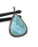 Larimar Pendant, Gemstone Pendant, Silver Pendant, Natural Larimar, Diamond Pendant, Pave Diamond Pendant, Sterling Silver Pendant, DIY